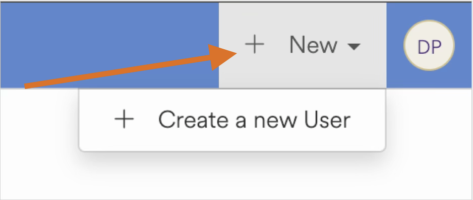 Interface showing options to create a new user with highlighted button.